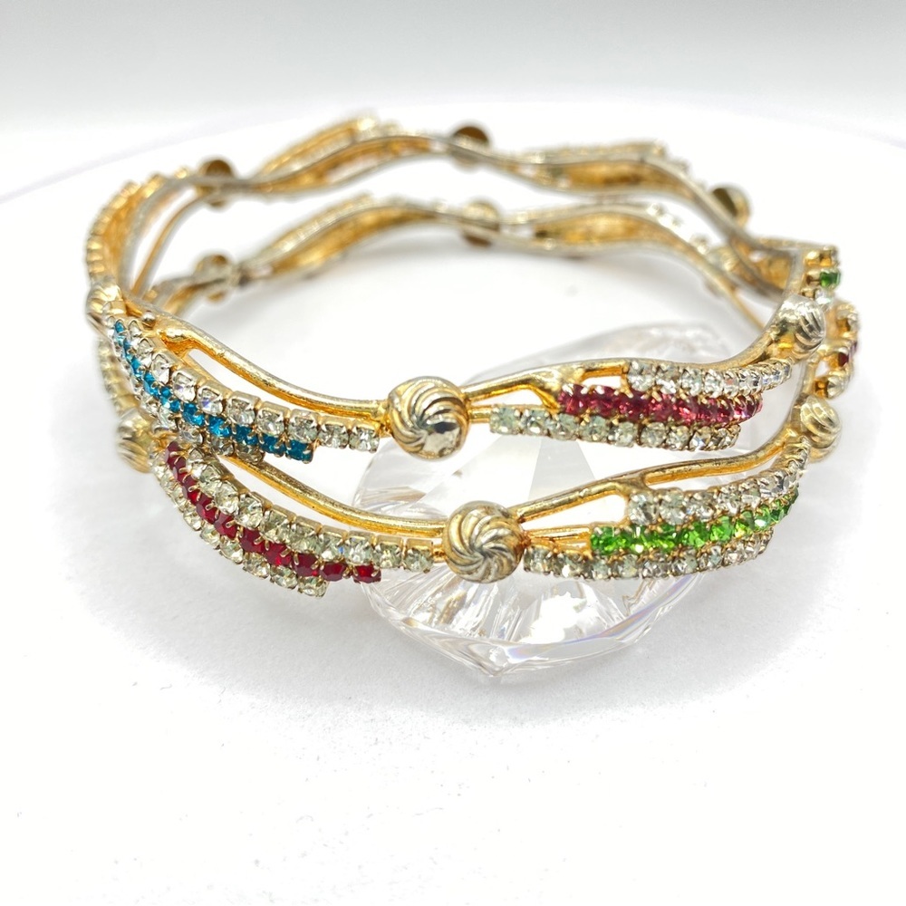 Rhinestone Bracelet Bangles Pair Multi-Colored Set - image 4
